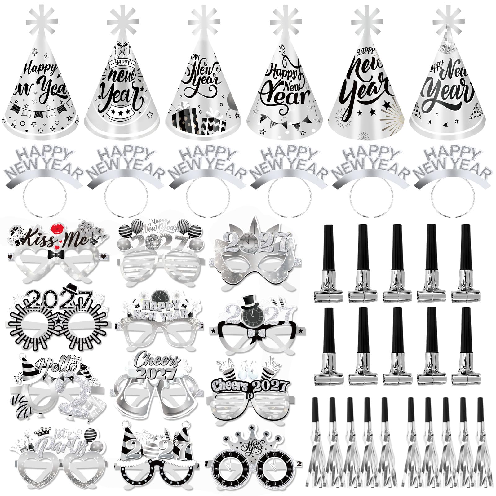 howaf-silvester-deko-2027-silber-party-set-48-st-ck-brille-hut image 1