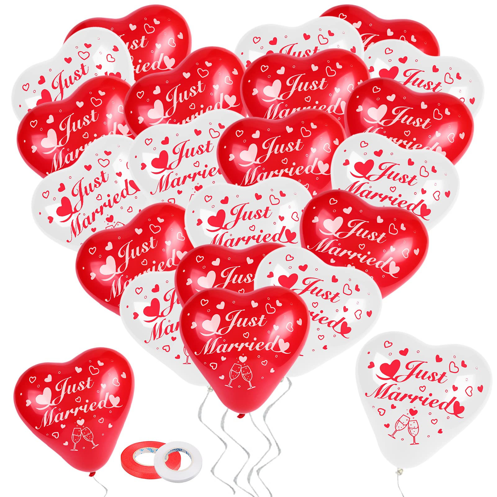 howaf-just-married-herz-luftballons-rot-wei-50-st-ck image 1