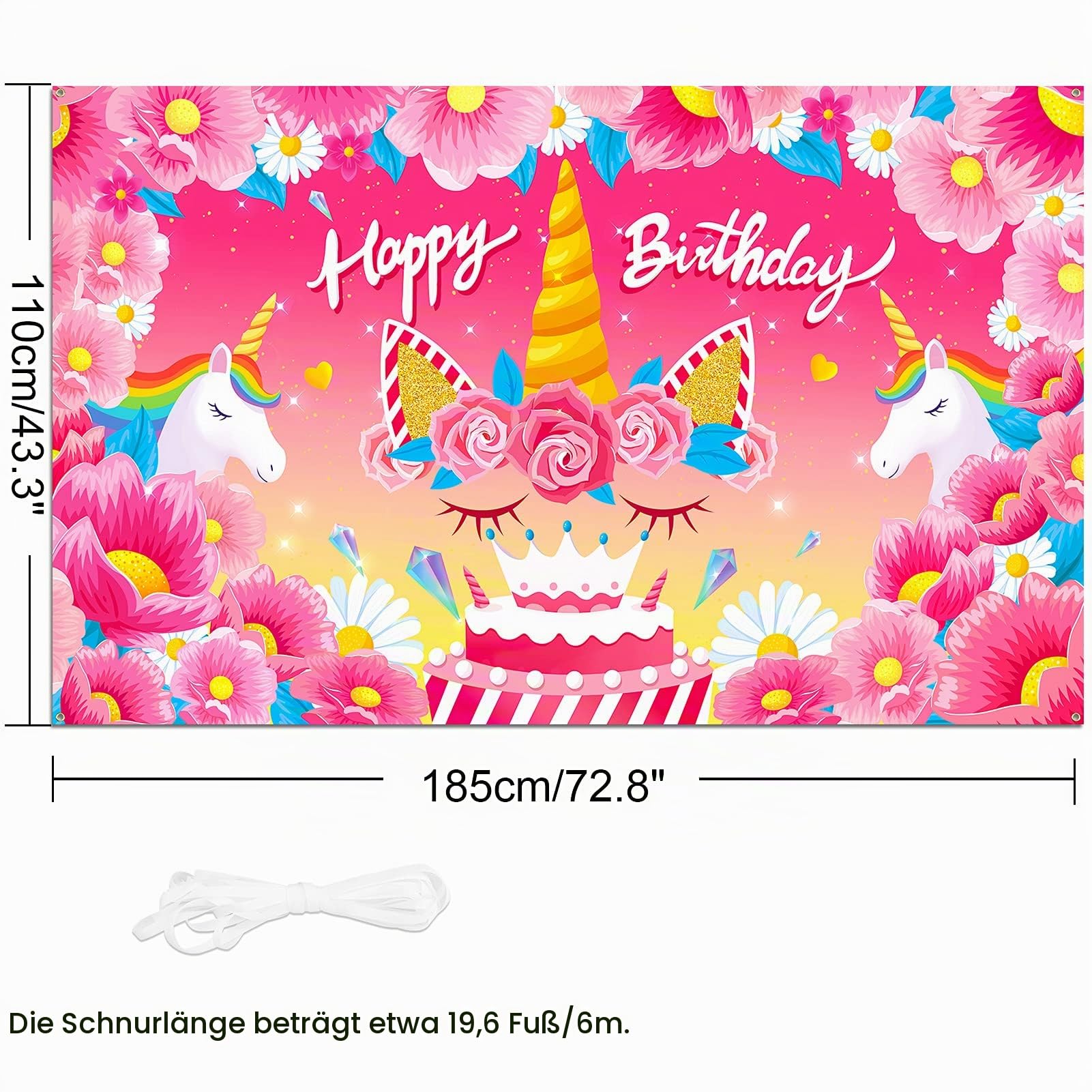 howaf-happy-birthday-banner-einhorn-stoff-185x110cm-rosa image 2