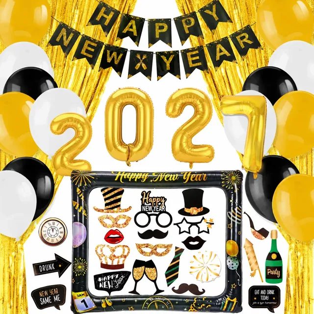 howaf-silvester-deko-2027-party-set-42-teilig-schwarz-gold image 1