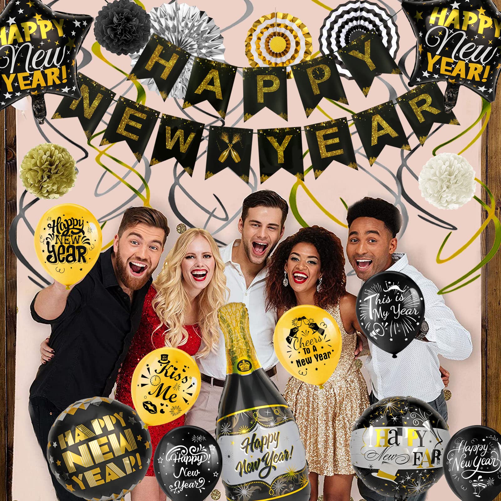 howaf-silvester-deko-2025-set-schwarz-gold-54-teilig image 7