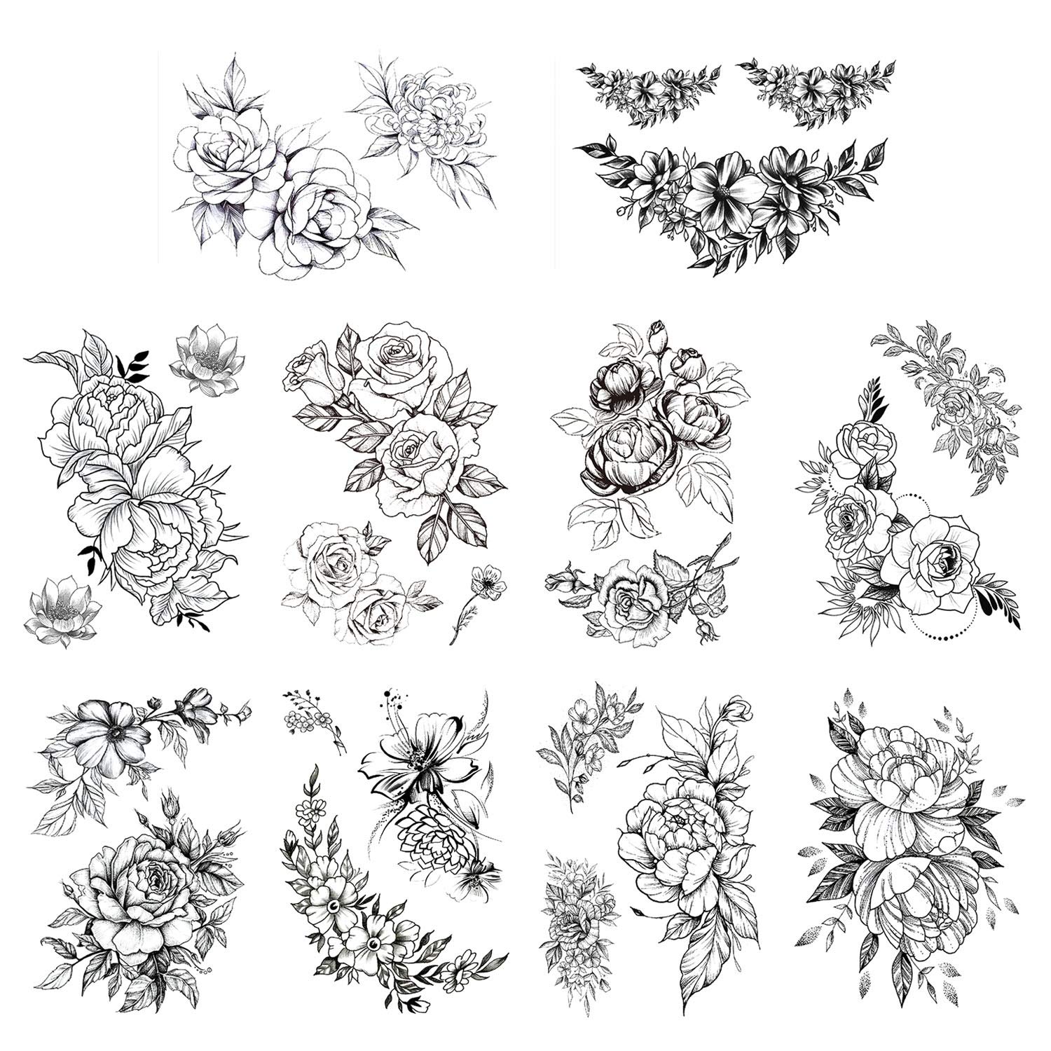 howaf-temporary-tattoos-schwarze-rose-10-blatt-wasserdicht image 7