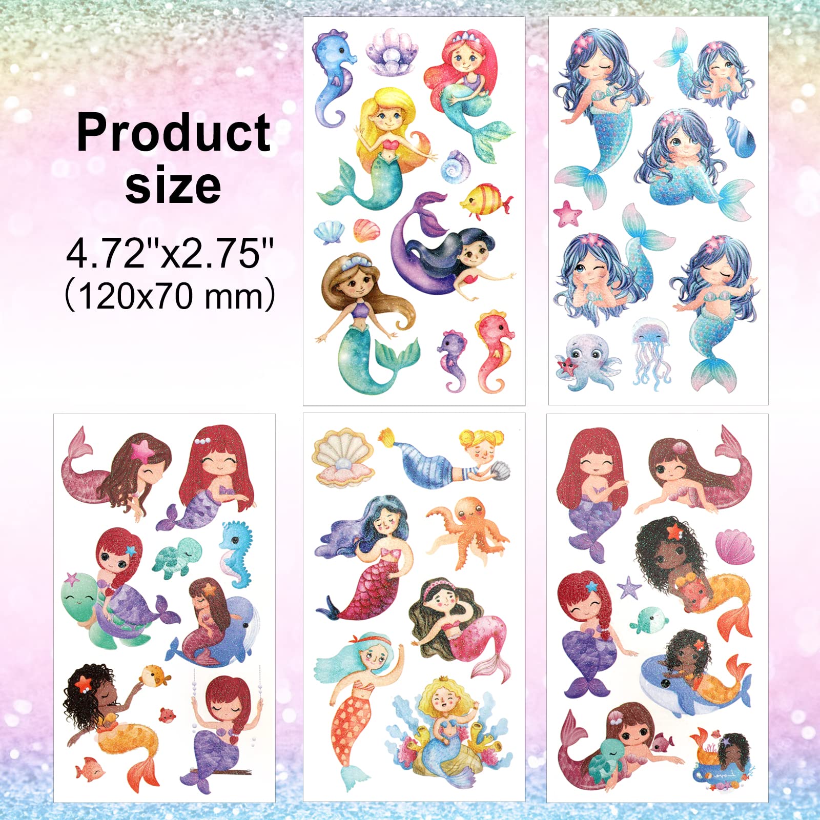 howaf-meerjungfrau-tattoo-kinder-10-bl-tter-glitzer-set-m-dchen image 3