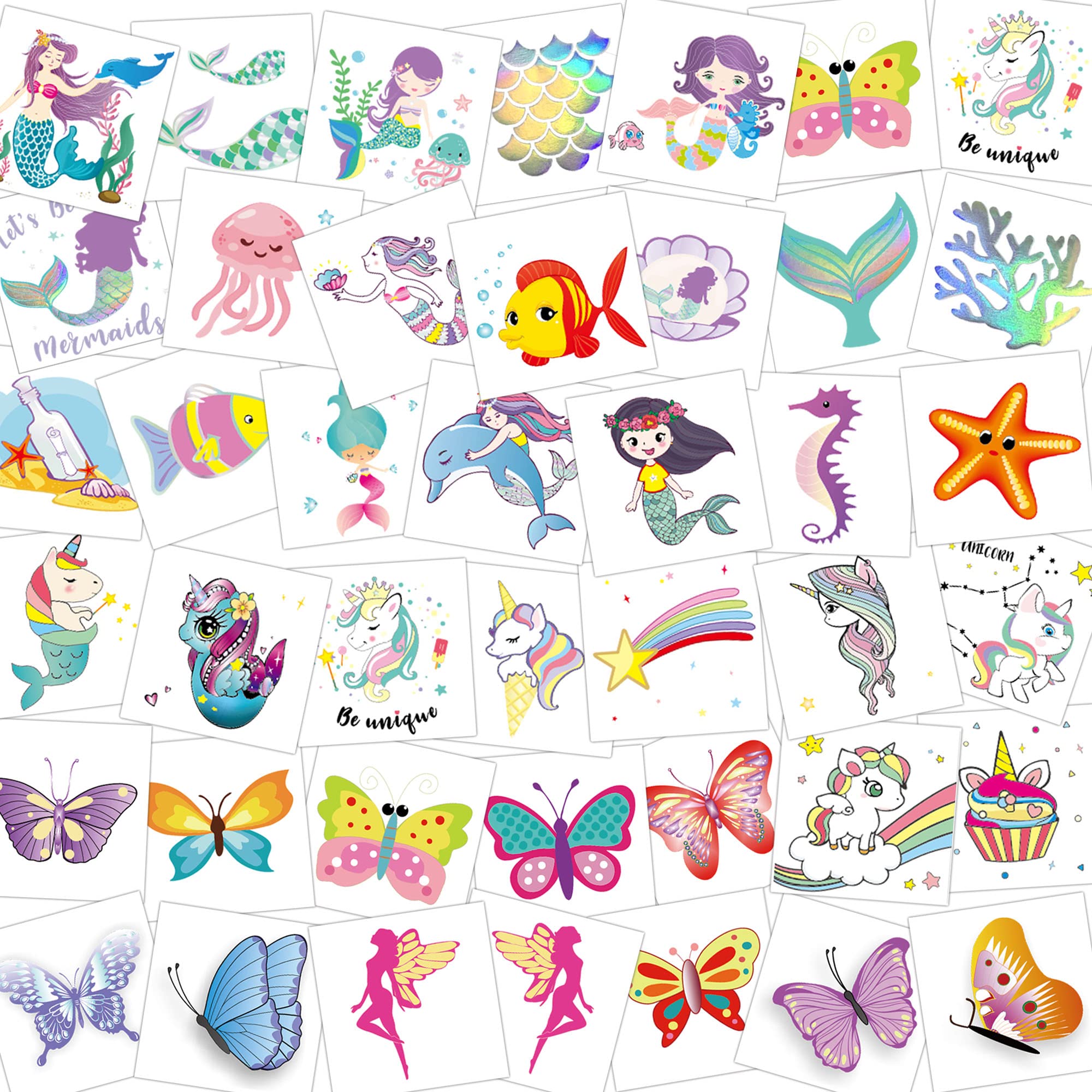 howaf-glitzer-tattoo-kinder-einhorn-meerjungfrau-80er-set image 1