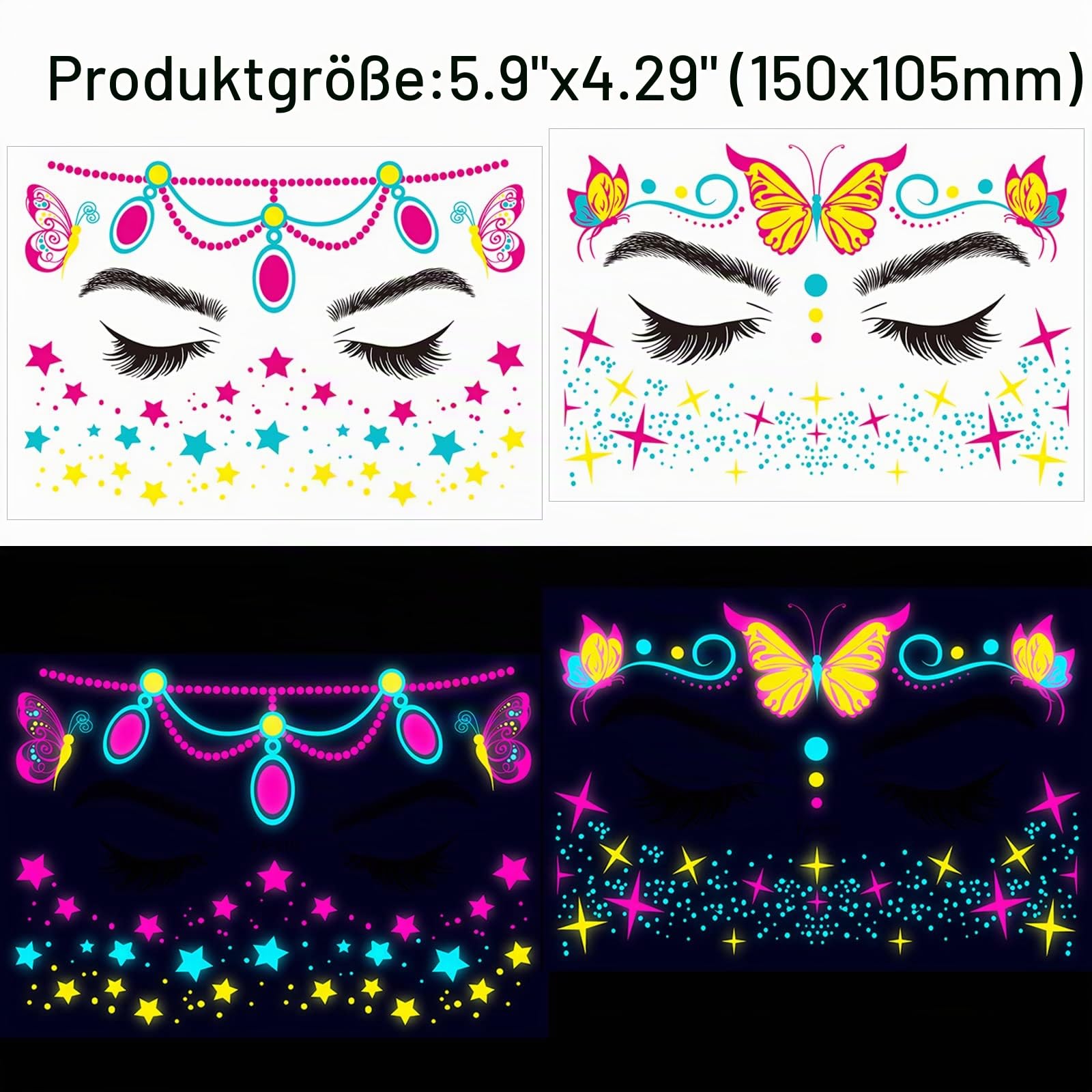 howaf-neon-tattoos-uv-gesicht-8-bl-tter-schwarzlicht image 4