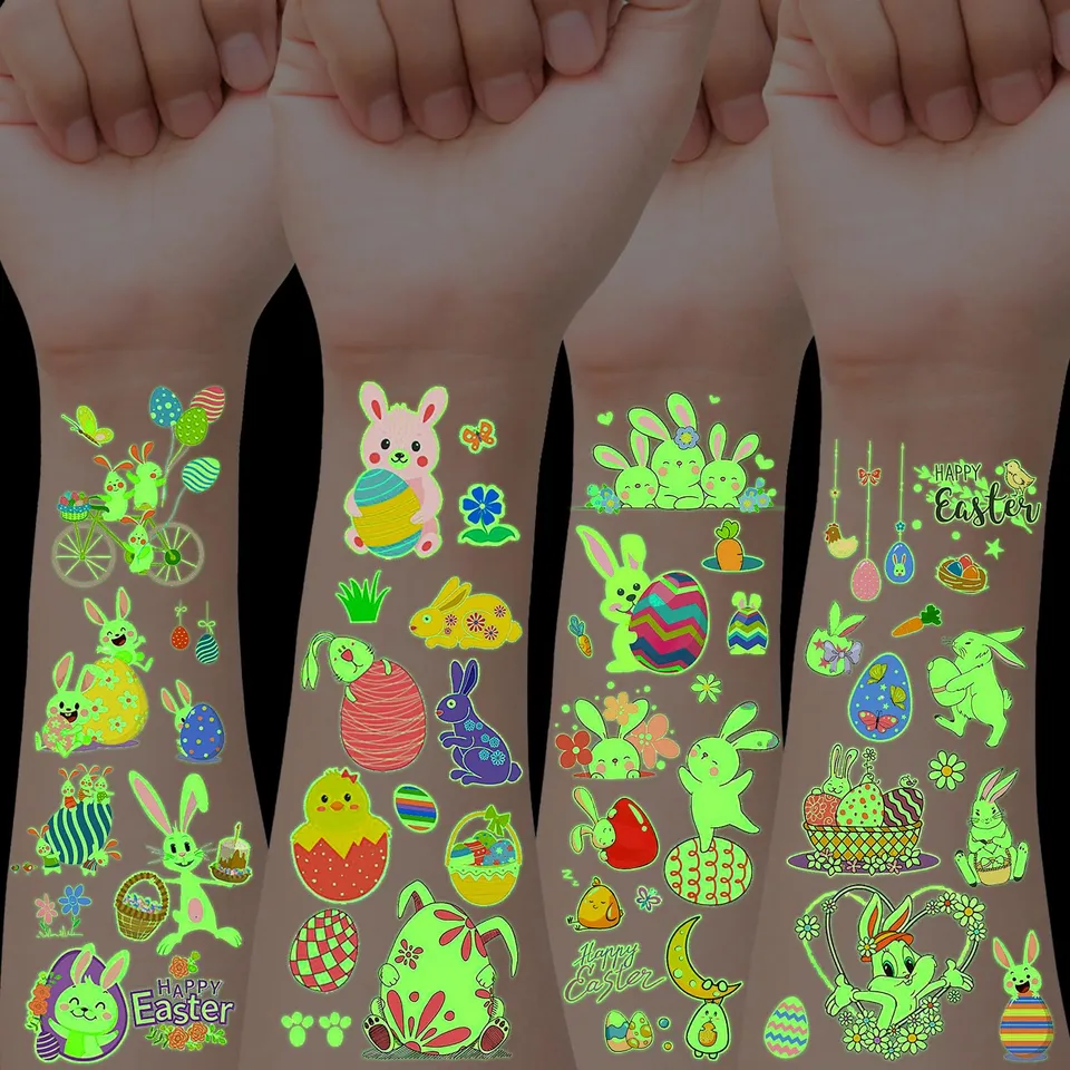 howaf-ostern-tattoo-kinder-12-blatt-leuchttattoos-100-stk image 1