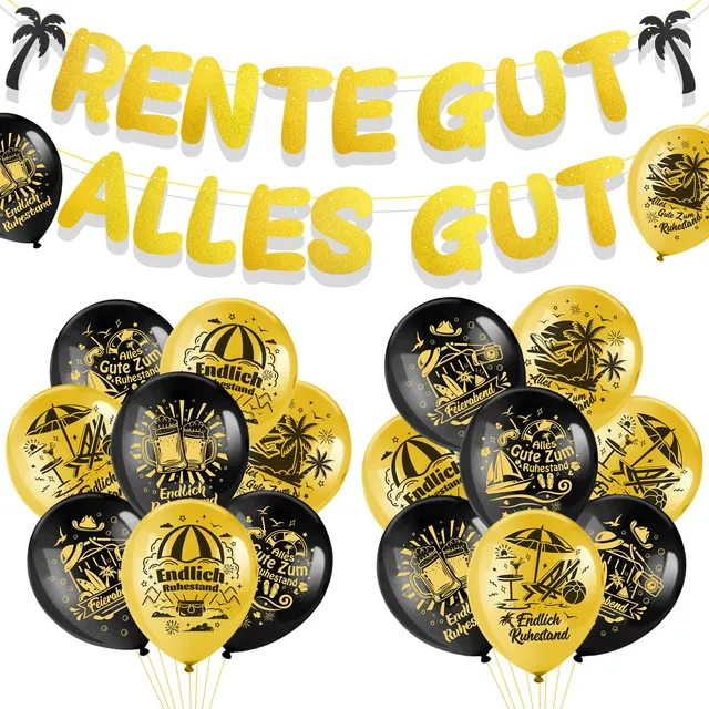 howaf-ruhestand-luftballons-18er-set-mit-girlande-schwarz-gold image 1