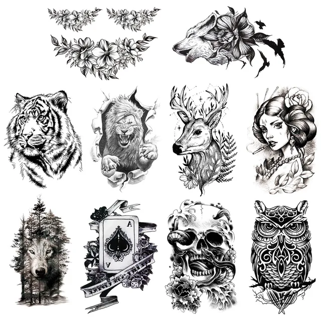 howaf-tempor-re-tattoos-schwarz-tiere-10-bl-tter-wasserfest image 1
