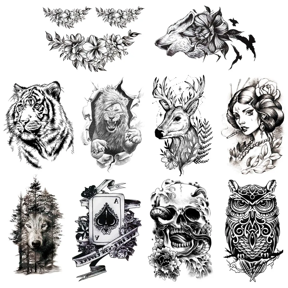 howaf-tempor-re-tattoos-schwarz-tiere-10-bl-tter-wasserfest image 1