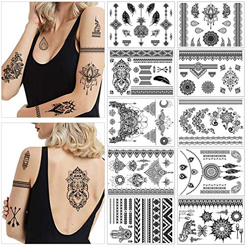 howaf-tempor-re-tattoos-schwarz-mandala-feder-10-bl-tter image 8