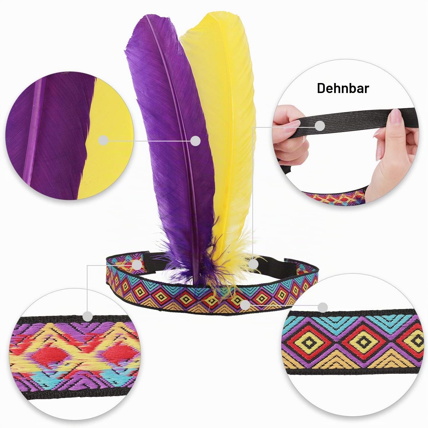 howaf-indianer-kopfschmuck-feder-stirnband-3er-pack-kost-m image 3