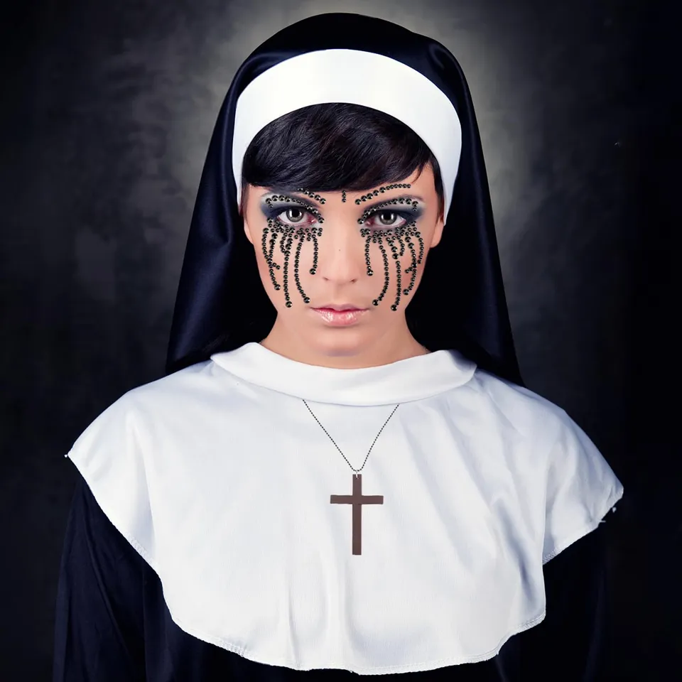 howaf-nonnen-kost-m-set-haube-kreuzkette-tattoo-damen image 1