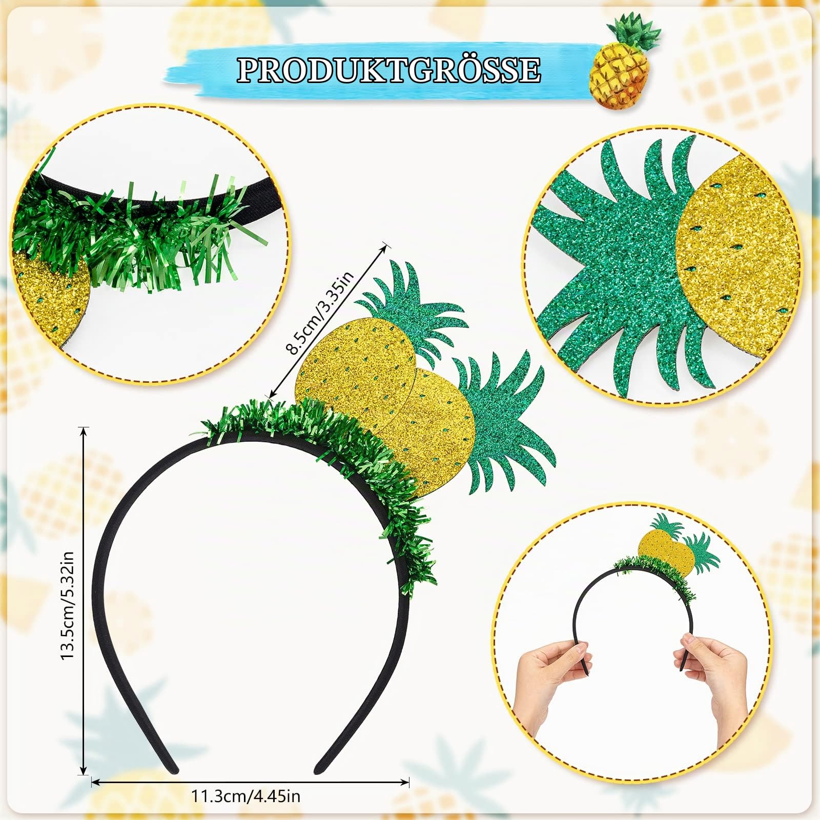 howaf-ananas-kost-m-damen-5tlg-haarreif-brille-handschuhe-gelb image 2