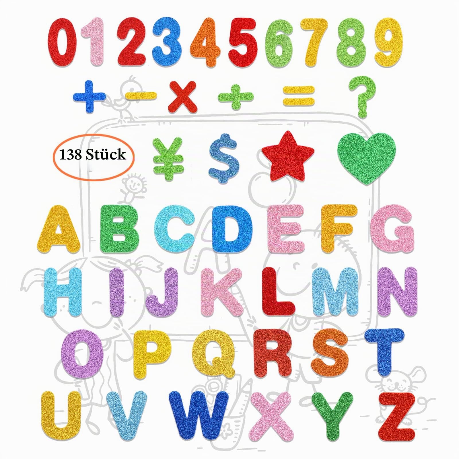howaf-moosgummi-buchstaben-selbstklebend-glitzer-sticker-138-tlg image 2