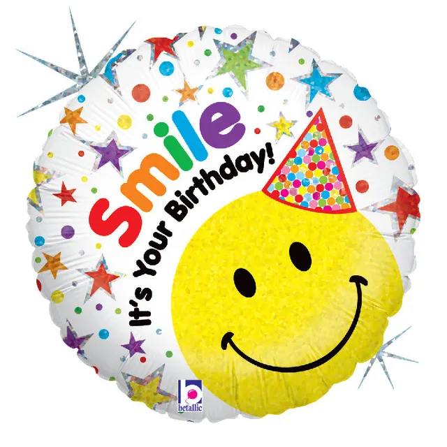betallic-foil-balloons-smiley-birthday-hat-folienballon-18-holographic image 1