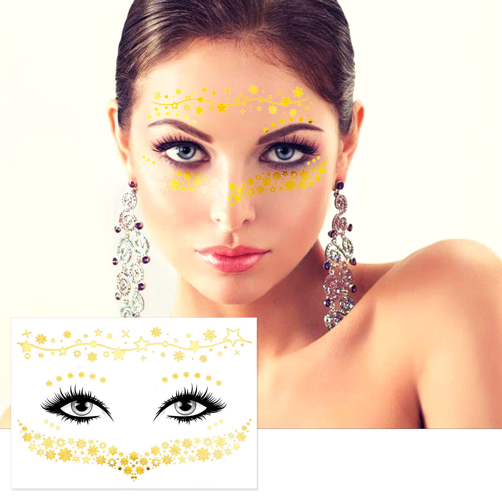 howaf-temporary-tattoos-gesichtstattoo-glitzer-gold-6-blatt-sterne image 5
