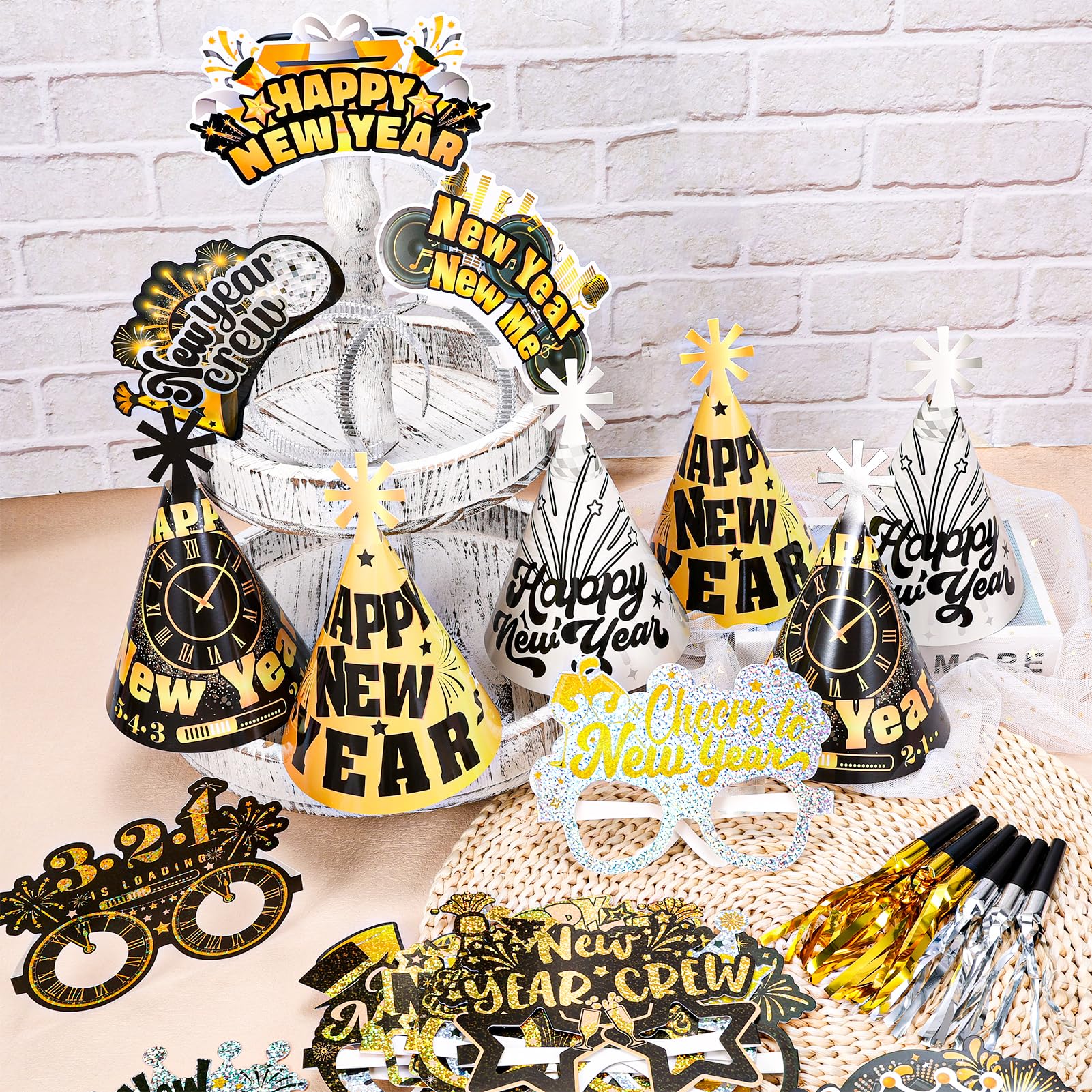 howaf-silvester-deko-2027-schwarz-gold-24-teilig-party-set image 4