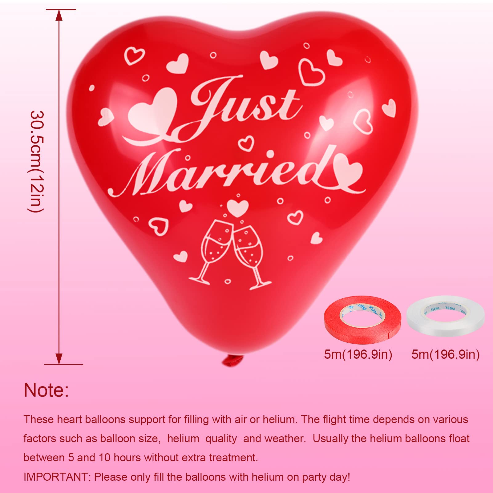 howaf-just-married-herz-luftballons-rot-wei-50-st-ck image 3