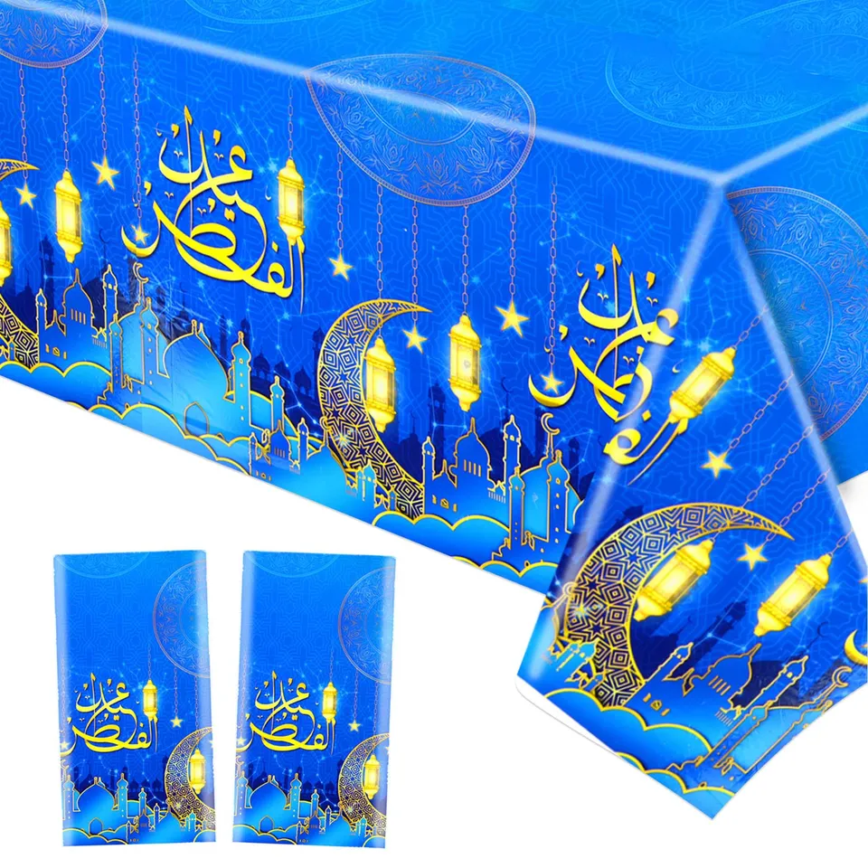 howaf-ramadan-tischdecke-eid-mubarak-2-st-ck-blau-pvc image 1