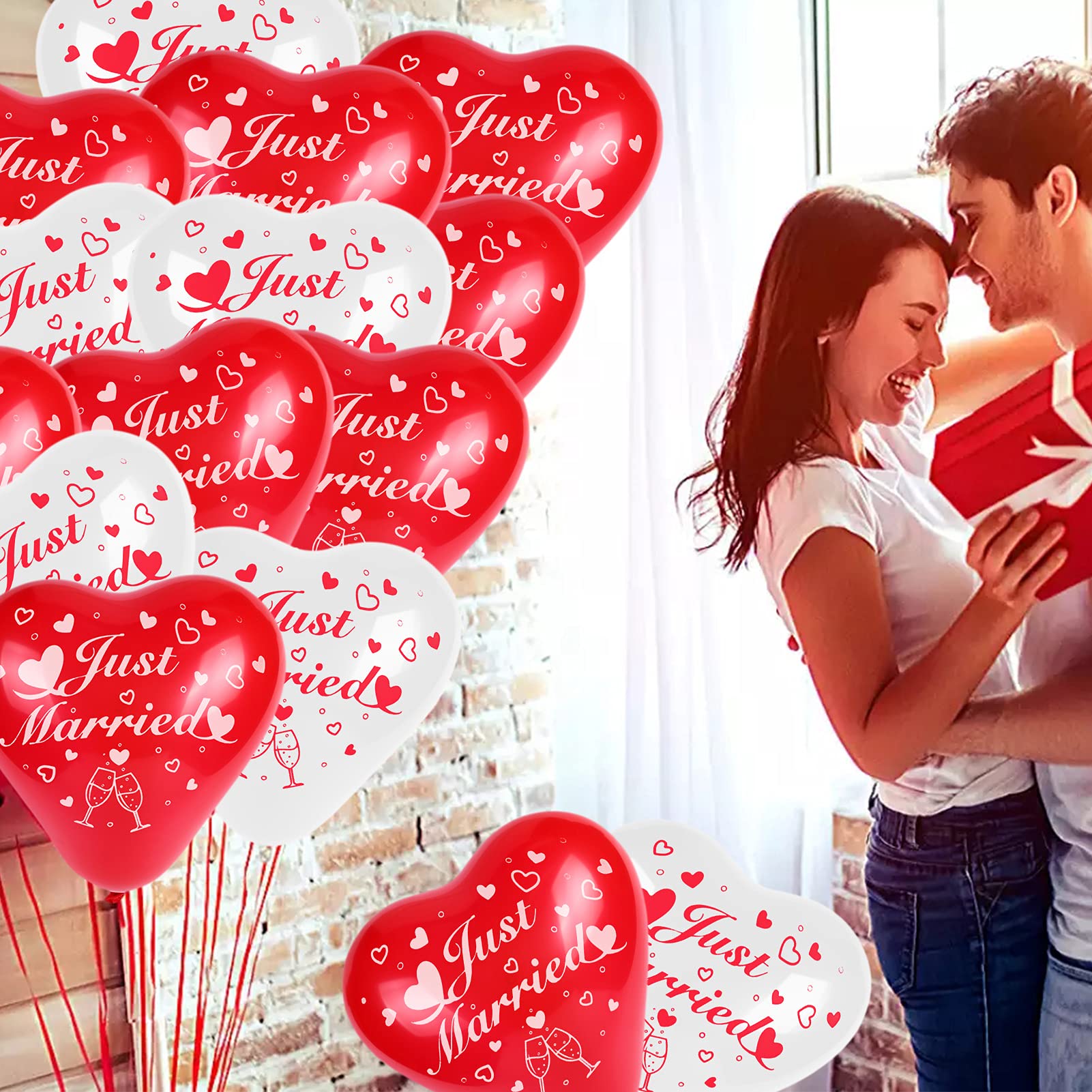 howaf-just-married-herz-luftballons-rot-wei-50-st-ck image 6