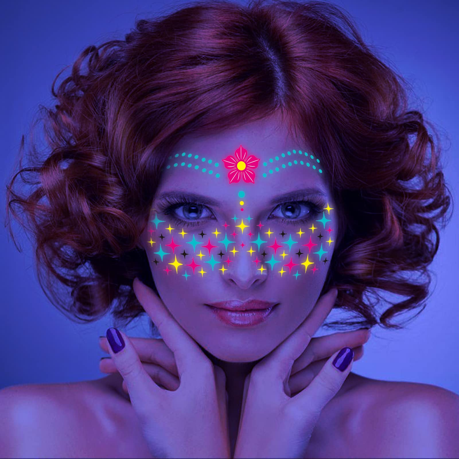 howaf-neon-tattoos-uv-gesicht-8-bl-tter-schwarzlicht image 5
