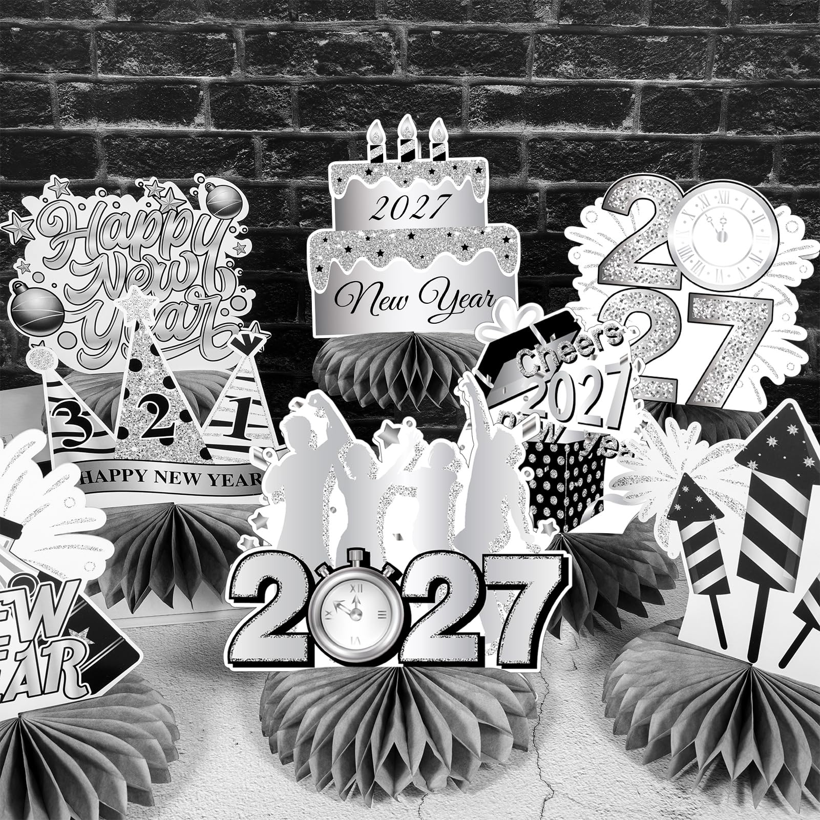 howaf-happy-new-year-waben-tischdeko-silber-9-st-ck-silvester image 5