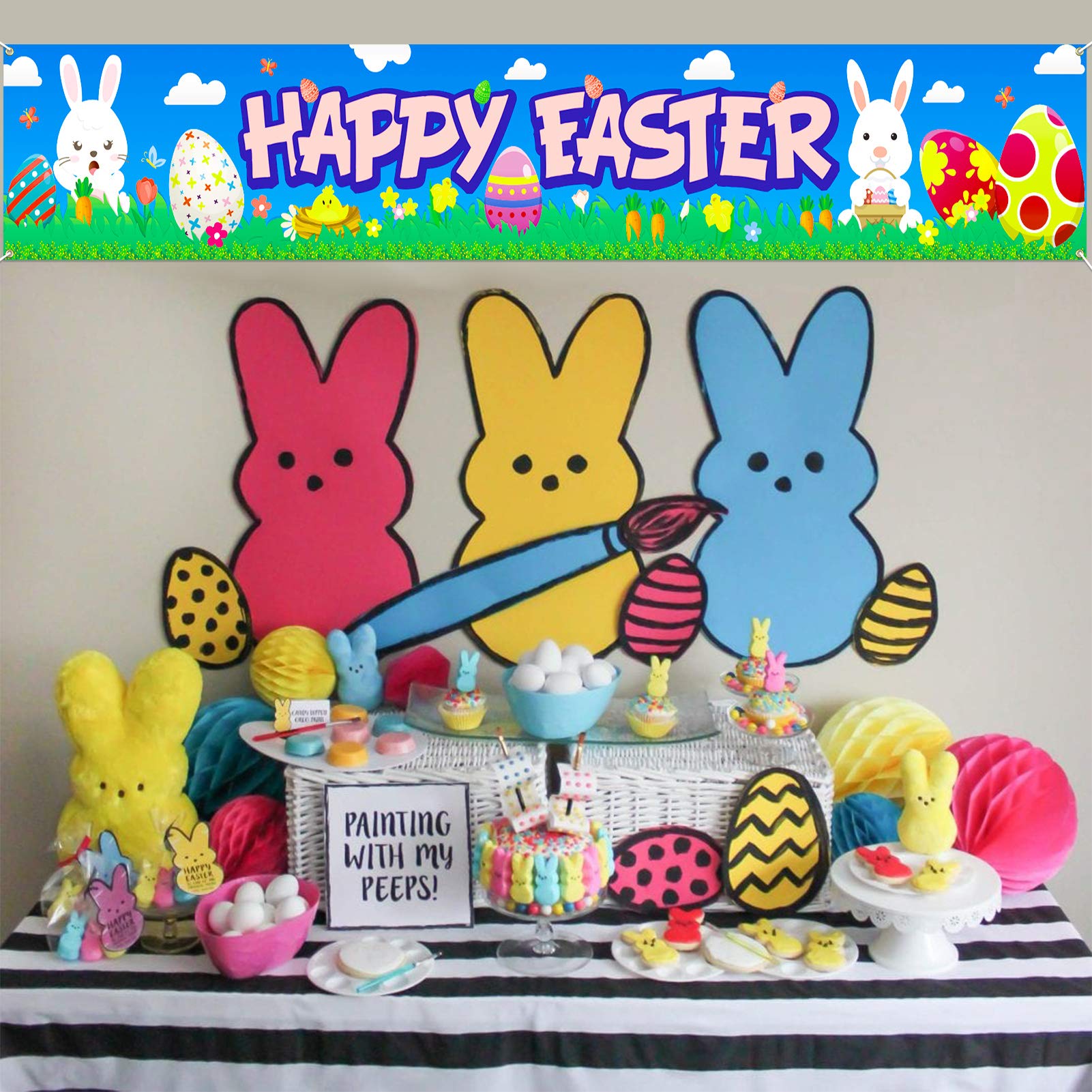 howaf-frohe-ostern-banner-stoff-180x30-cm-hase-osterei image 7