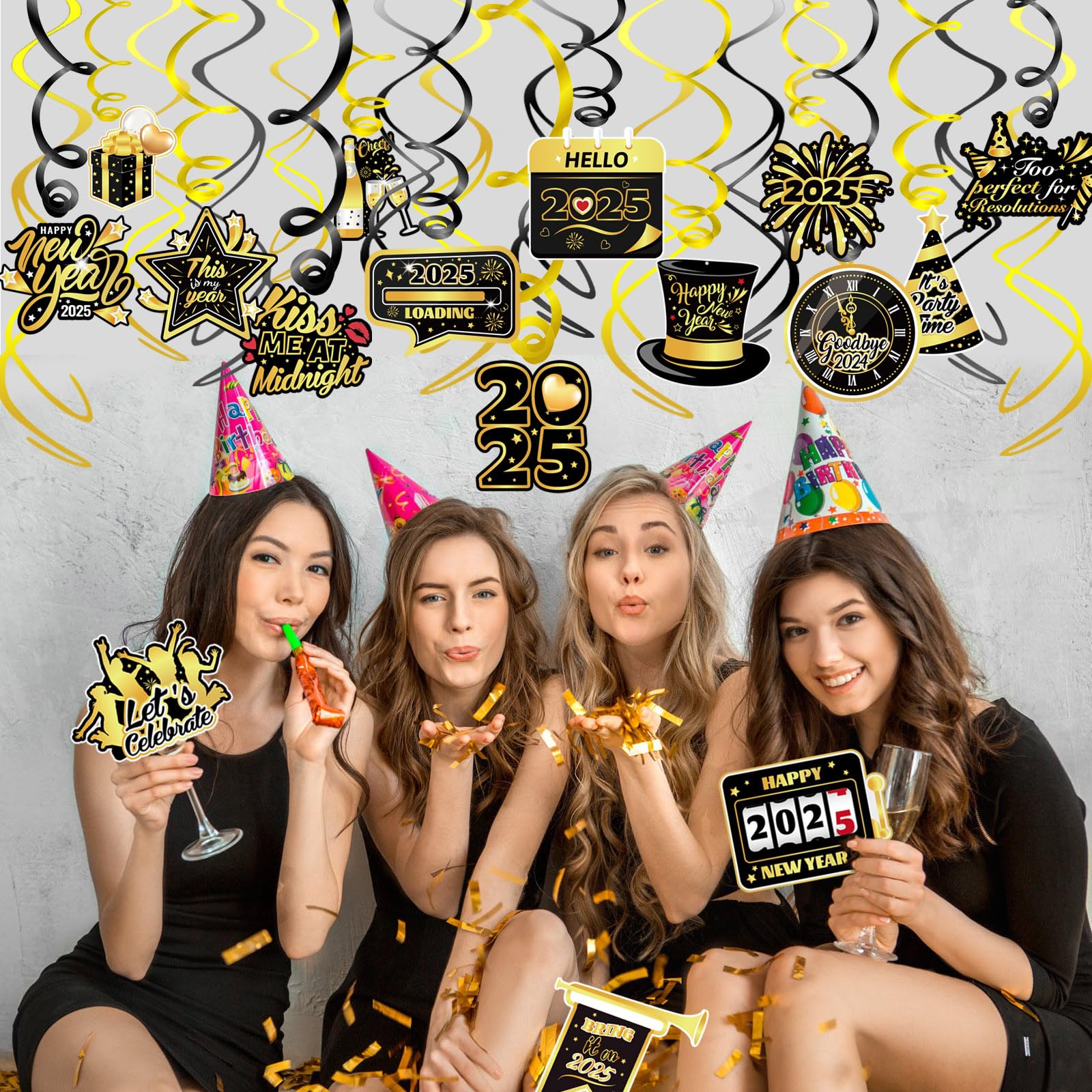 howaf-silvester-deko-2025-deckenh-nger-spiralen-schwarz-gold-30-st-ck image 6