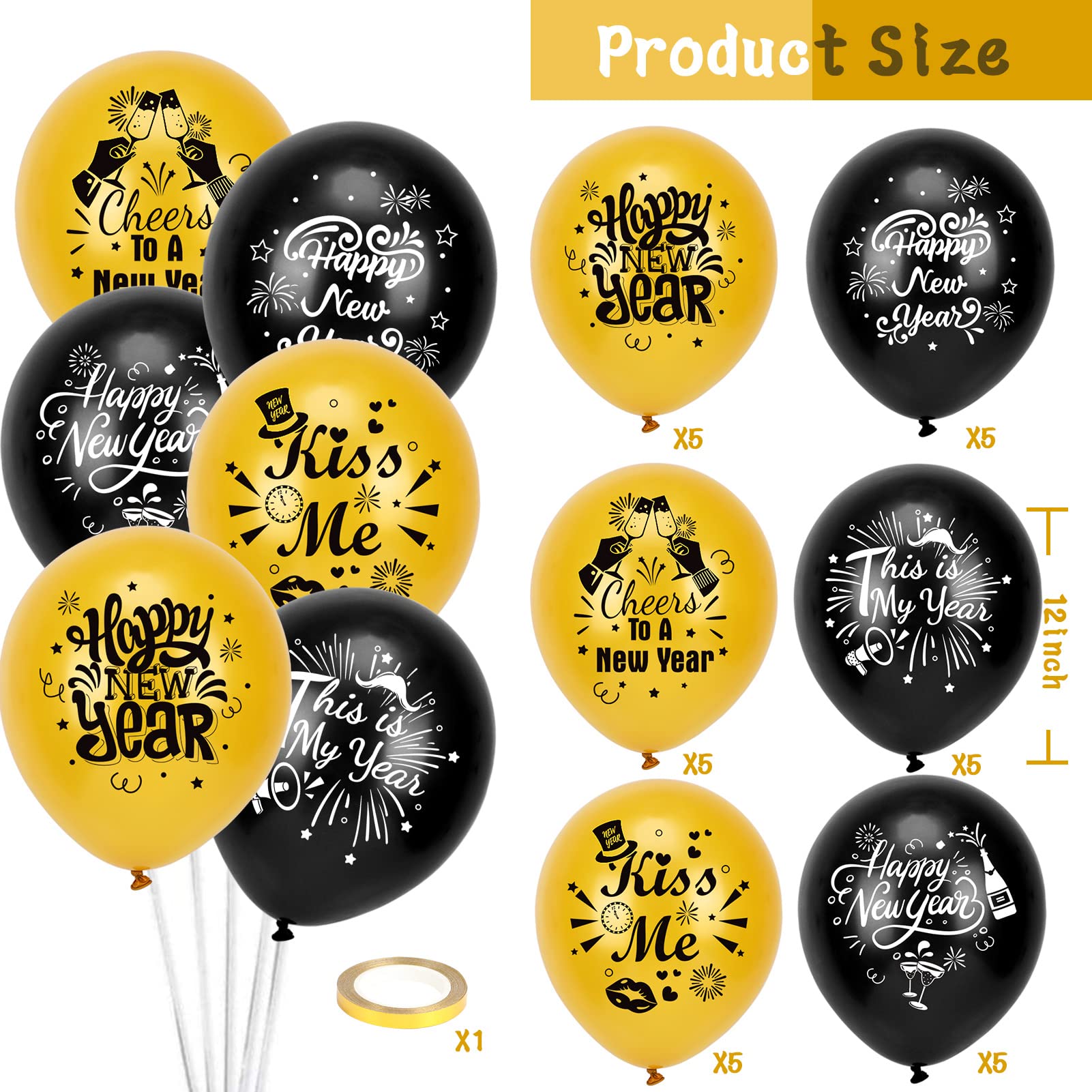 howaf-silvester-ballons-set-schwarz-gold-latex-42-teilig-2027 image 2
