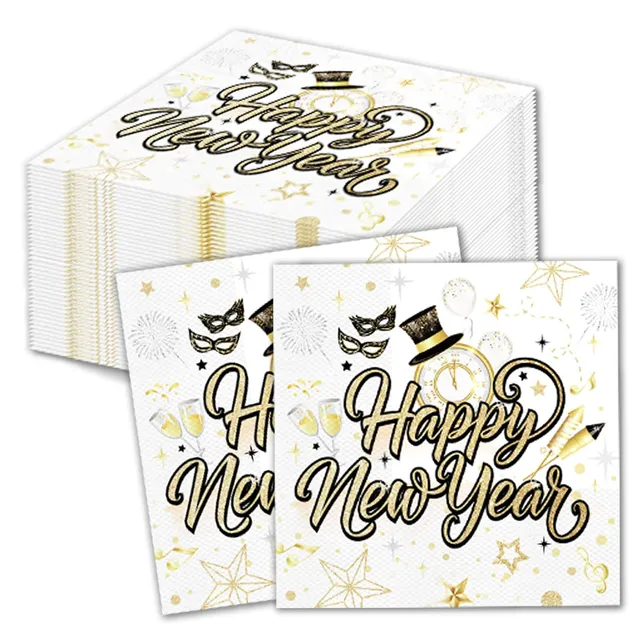 howaf-servietten-silvester-wei-gold-40-st-ck-33x33-cm image 1