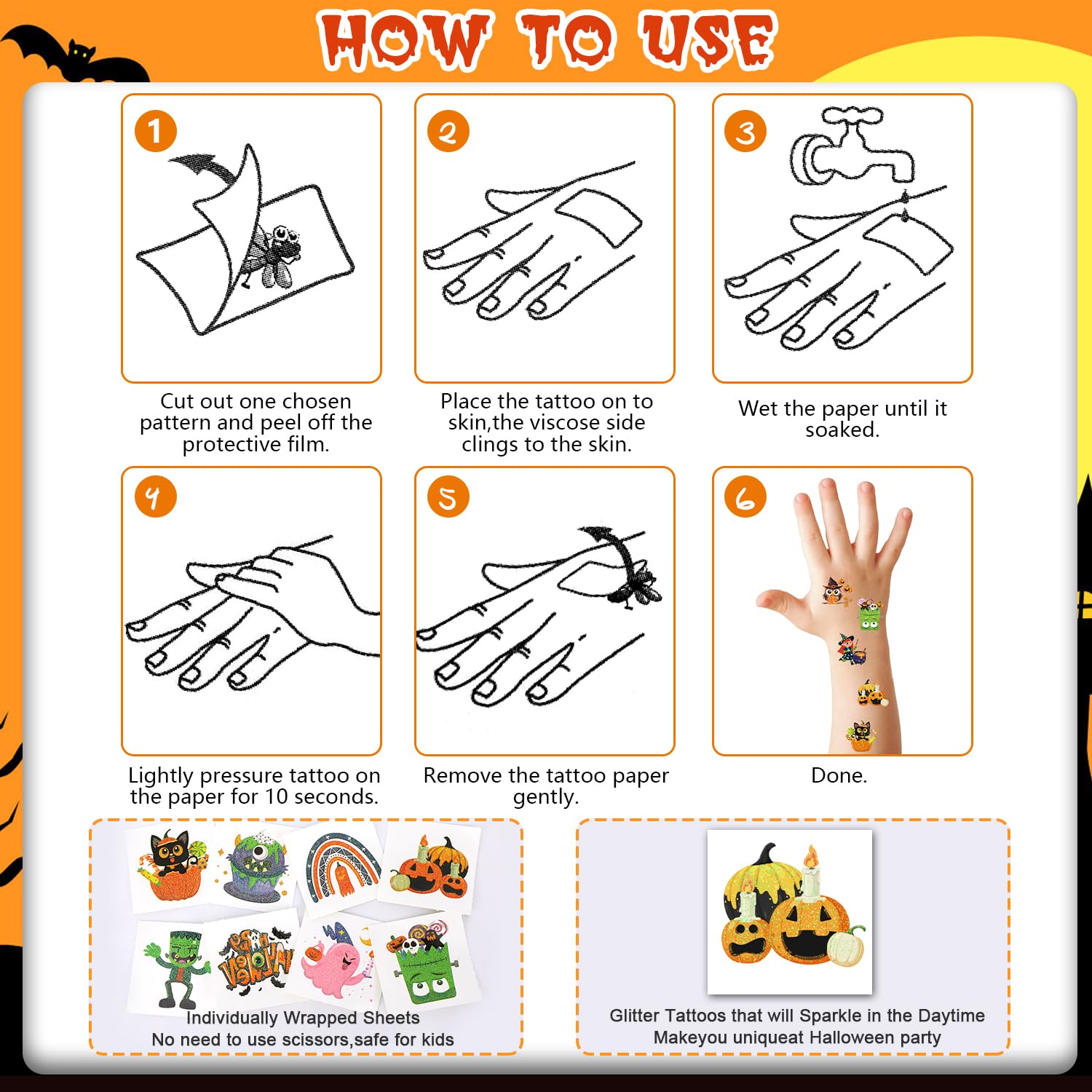 howaf-temporary-tattoos-kinder-halloween-glitzer-96-blatt image 7