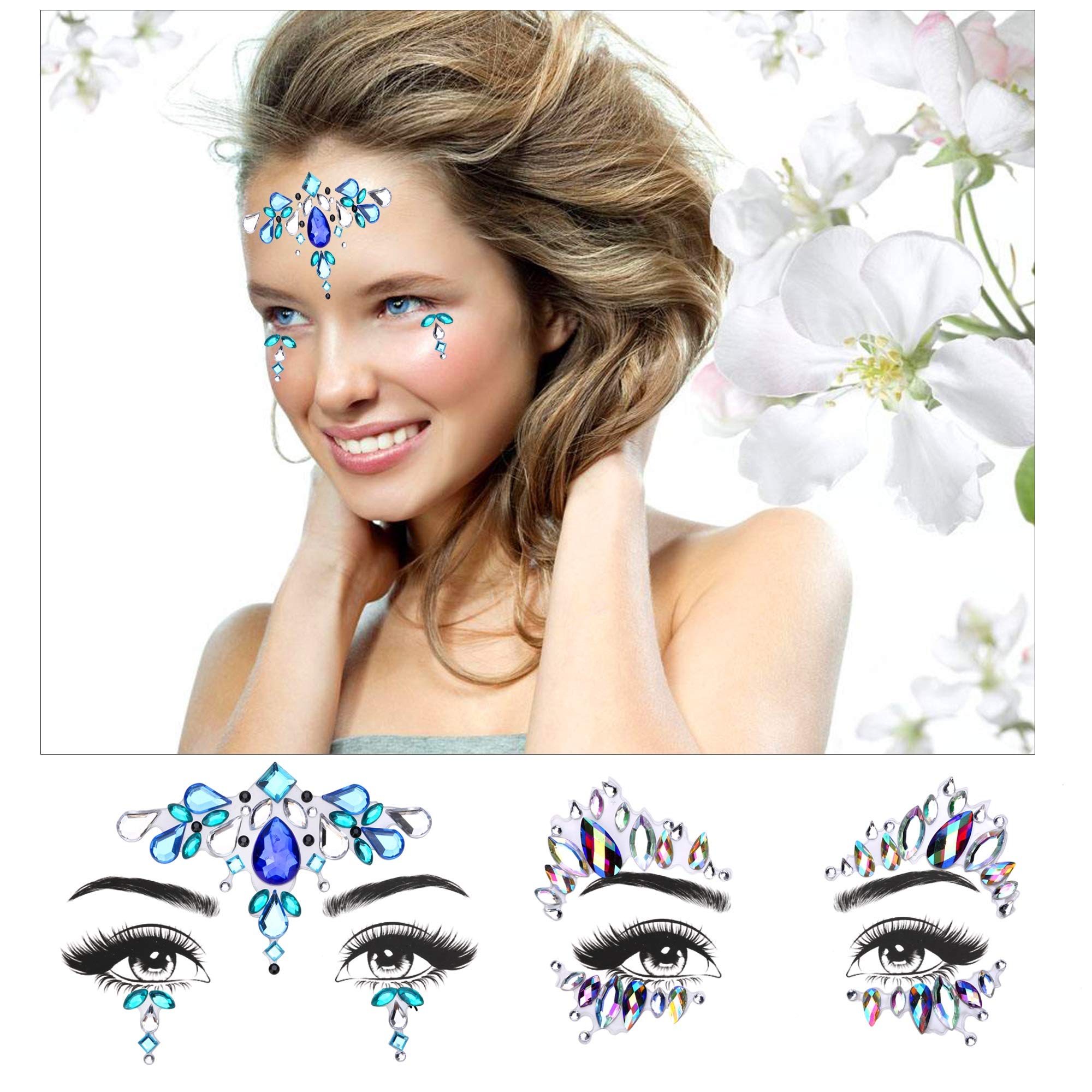howaf-temporary-tattoos-gesicht-strasssteine-selbstklebend-8-st-ck-festival image 4