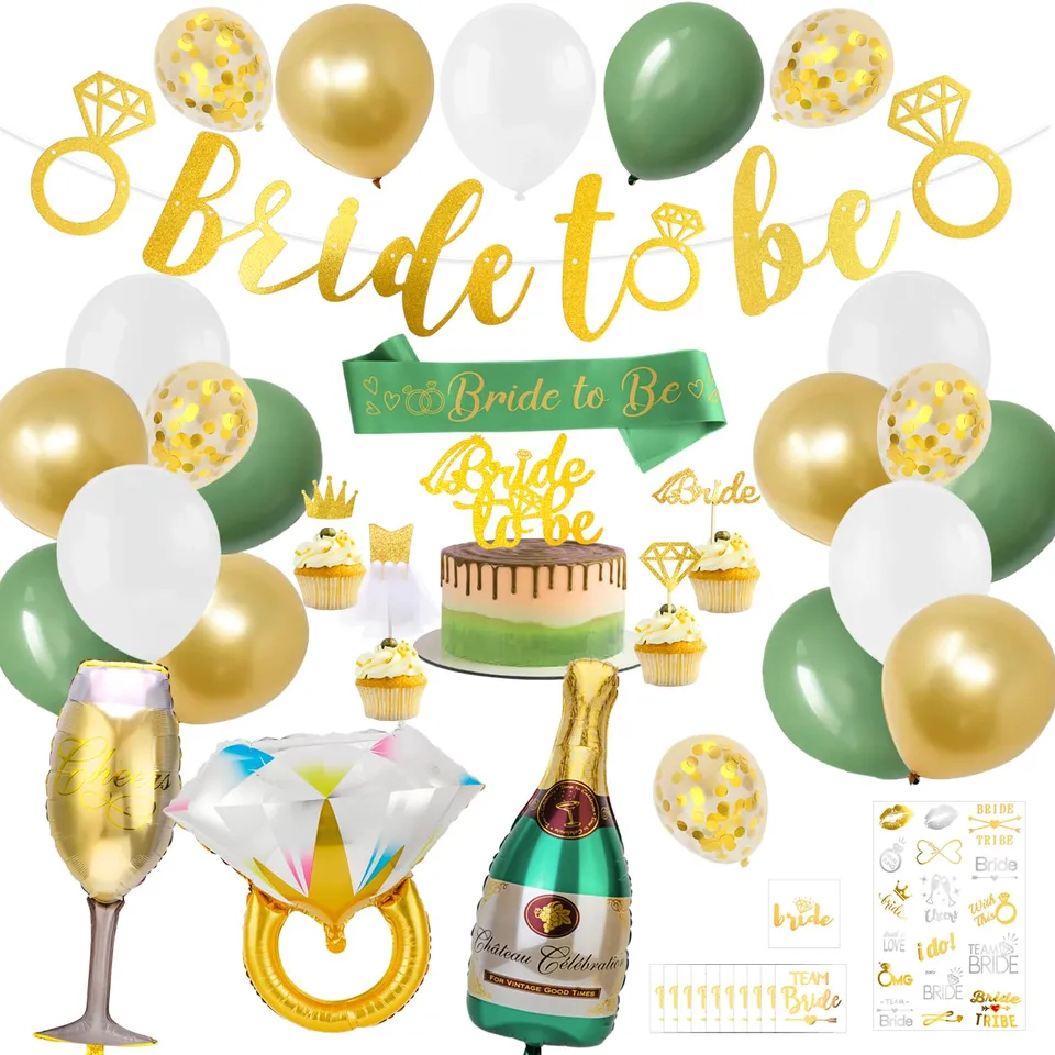 howaf-jga-deko-set-gr-n-gold-bride-to-be-girlande-ballons image 1