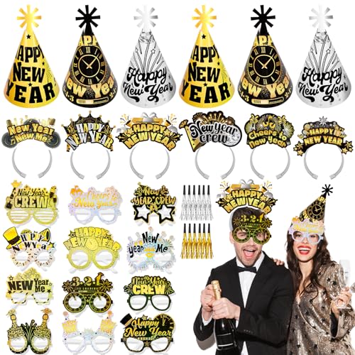 howaf-silvester-deko-2027-schwarz-gold-24-teilig-party-set image 8