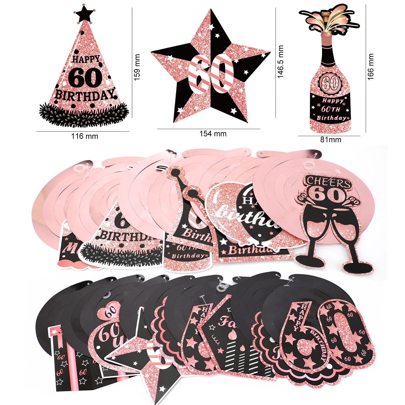 howaf-60-geburtstag-h-ngedeko-rosegold-30-st-ck-spiralen-wirbel image 3