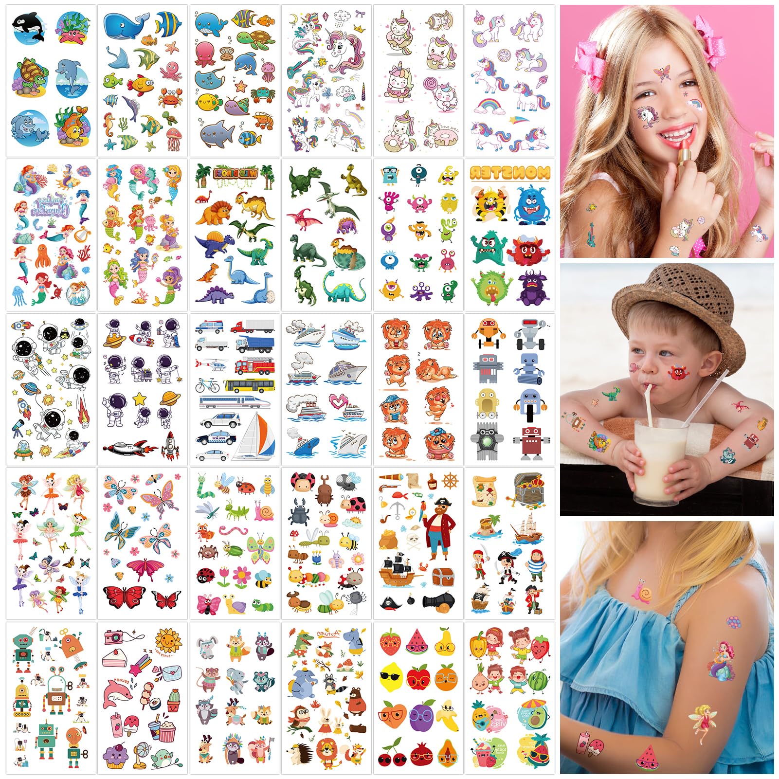 howaf-tattoos-kinder-tempor-r-30-blatt-tiere-einhorn-dino image 1