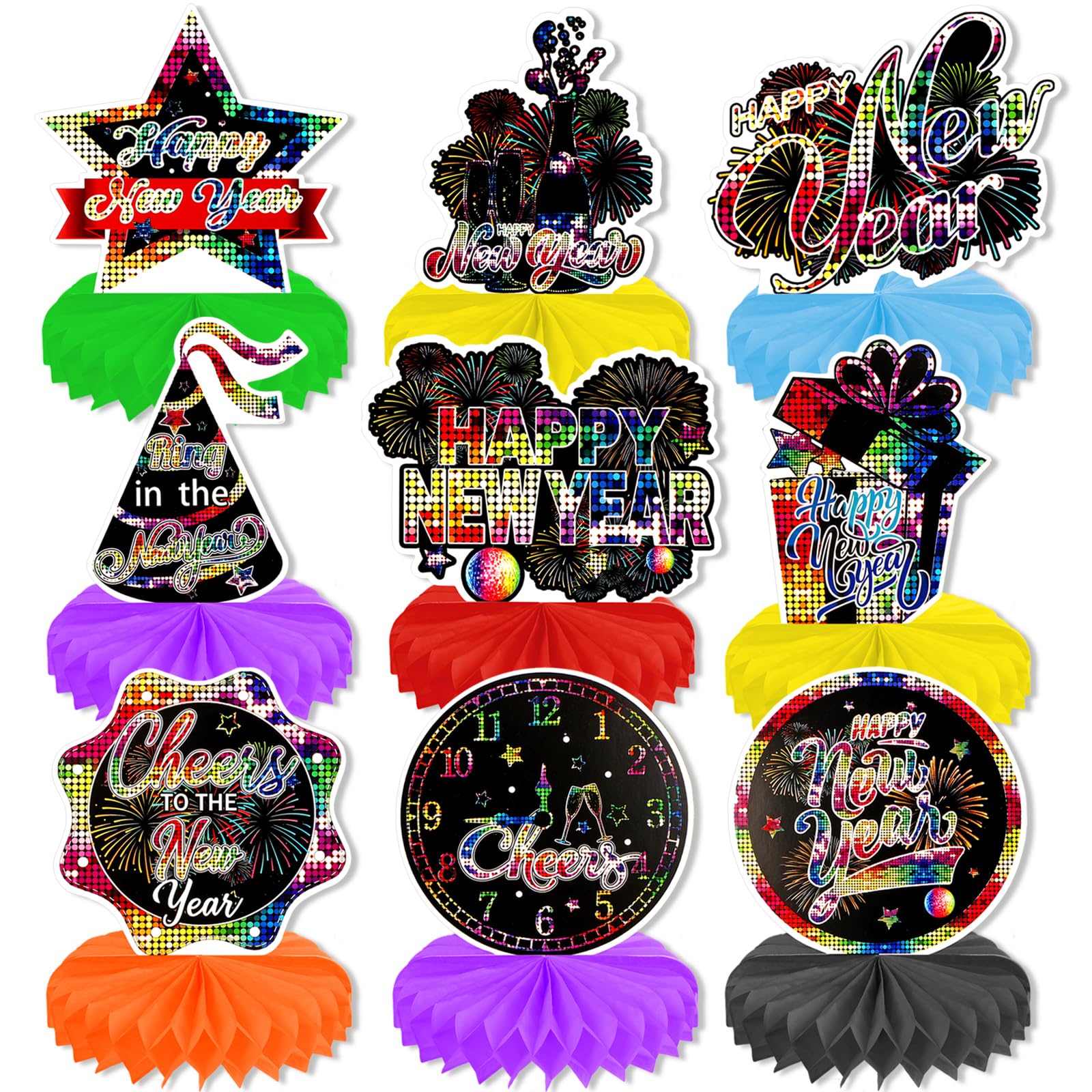 howaf-silvester-deko-2026-bienenwabe-9-st-ck-bunt-tischdeko image 1