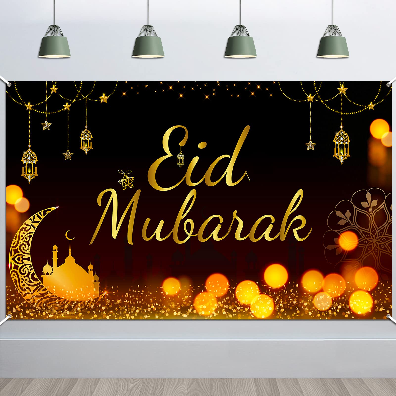howaf-eid-mubarak-banner-schwarz-gold-185x110cm-stoff-hintergrund image 1