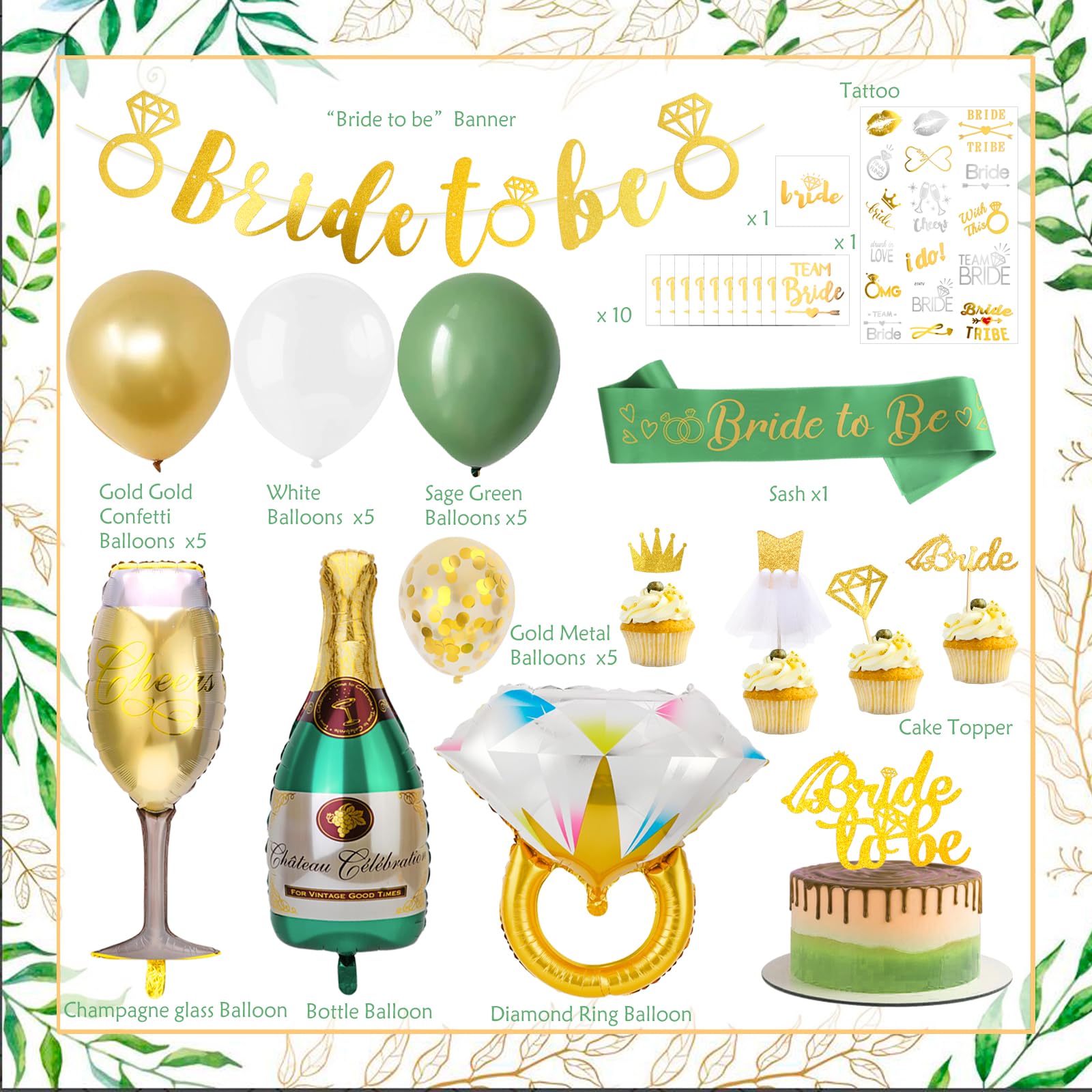 howaf-jga-deko-set-gr-n-gold-bride-to-be-girlande-ballons image 2