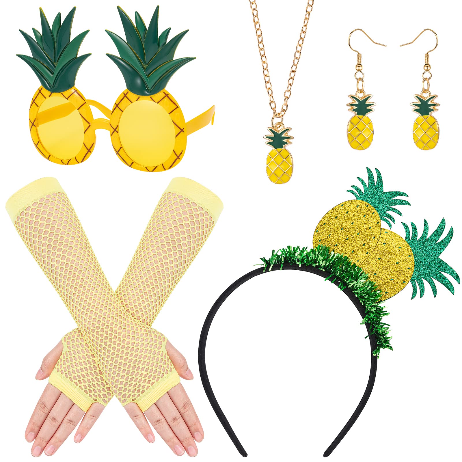 howaf-ananas-kost-m-damen-5tlg-haarreif-brille-handschuhe-gelb image 1
