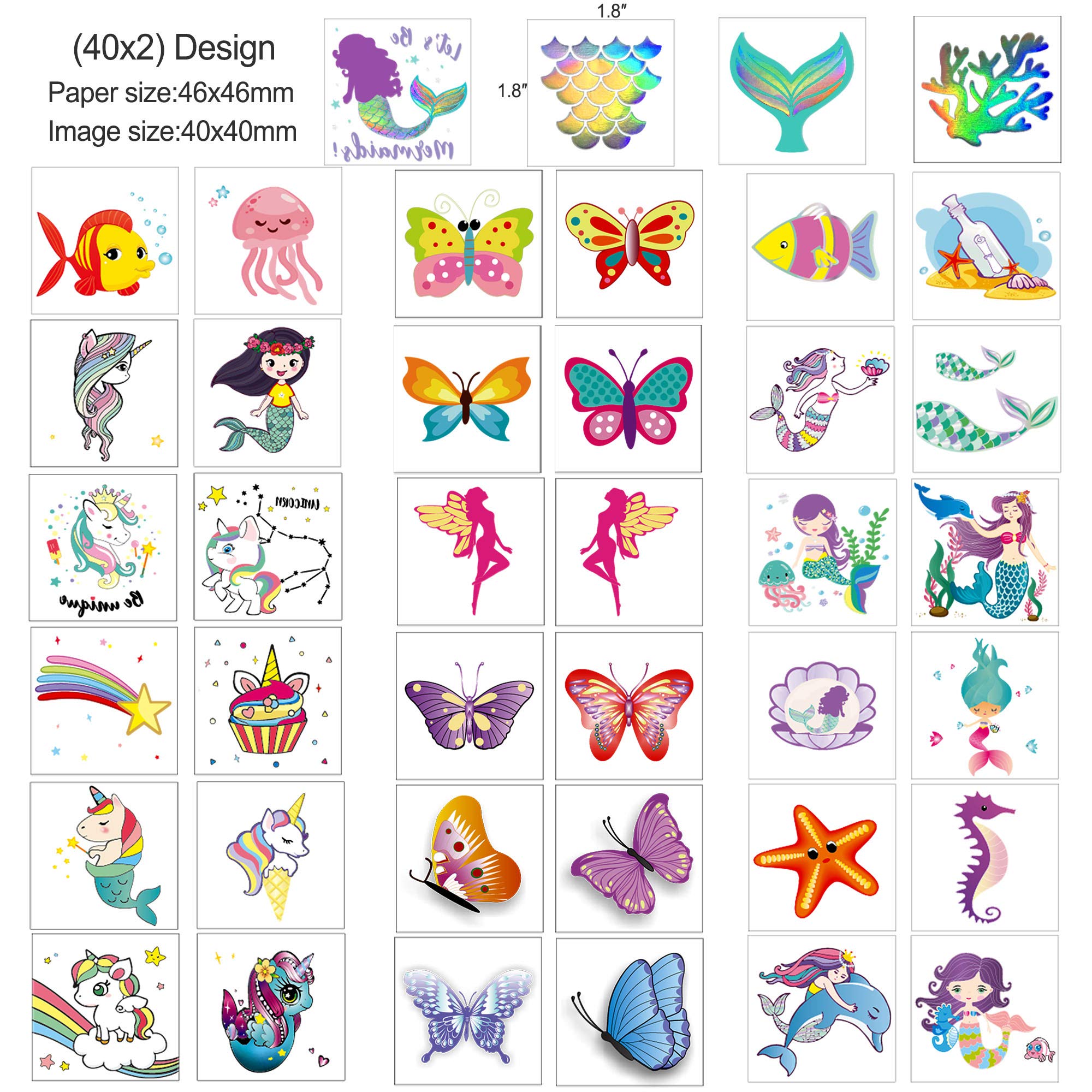 howaf-glitzer-tattoo-kinder-einhorn-meerjungfrau-80er-set image 4
