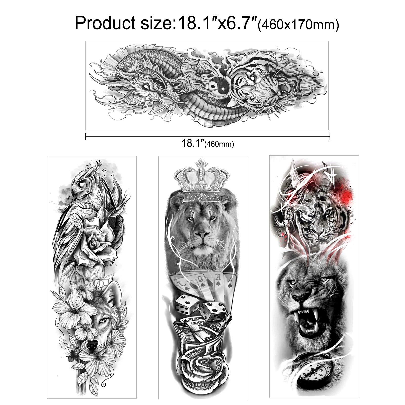 howaf-full-arm-tempor-re-tattoos-8-bl-tter-wolf-l-we-wasserdicht image 3