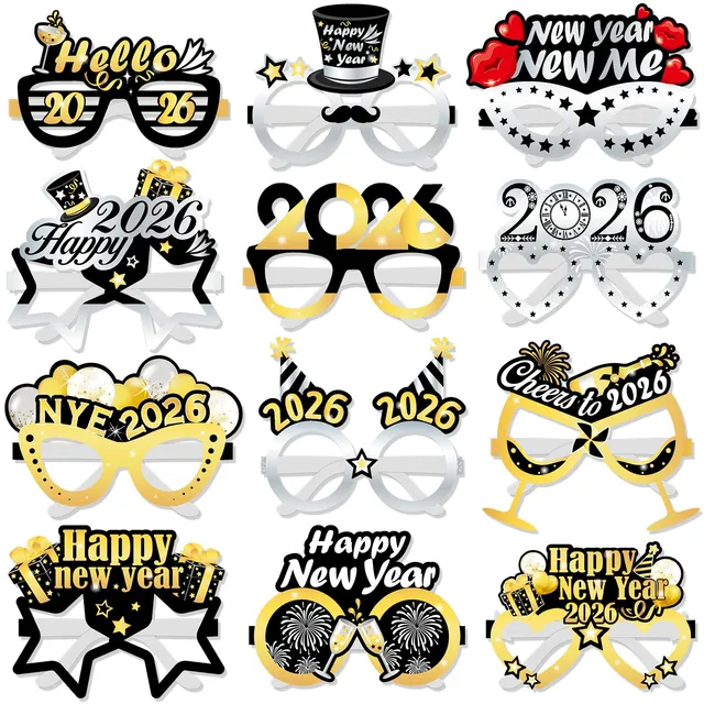 howaf-silvester-brille-2027-partybrille-12-st-ck-schwarz-gold image 1
