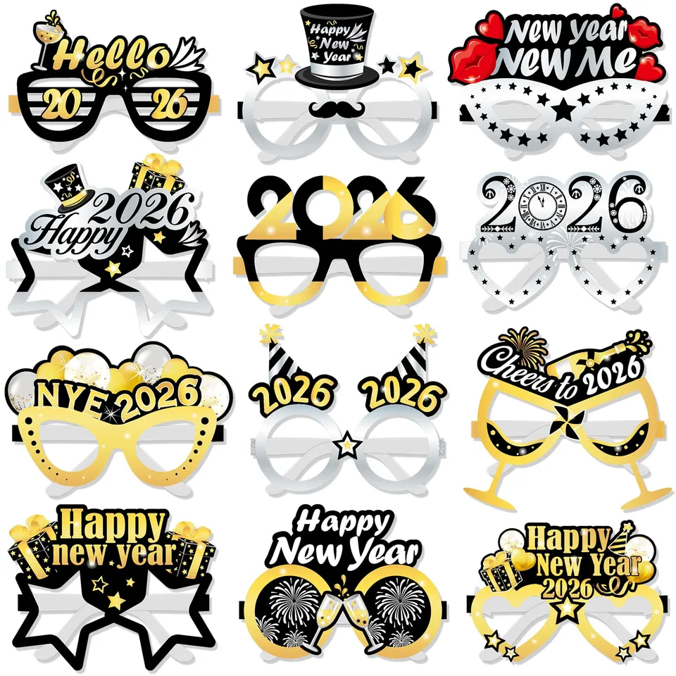 howaf-silvester-brille-2027-partybrille-12-st-ck-schwarz-gold image 1