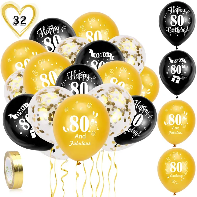 howaf-80-geburtstag-ballons-schwarz-gold-30-st-ck image 1