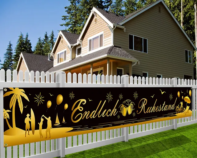 howaf-endlich-ruhestand-banner-stoff-schwarz-gold-270cm image 1
