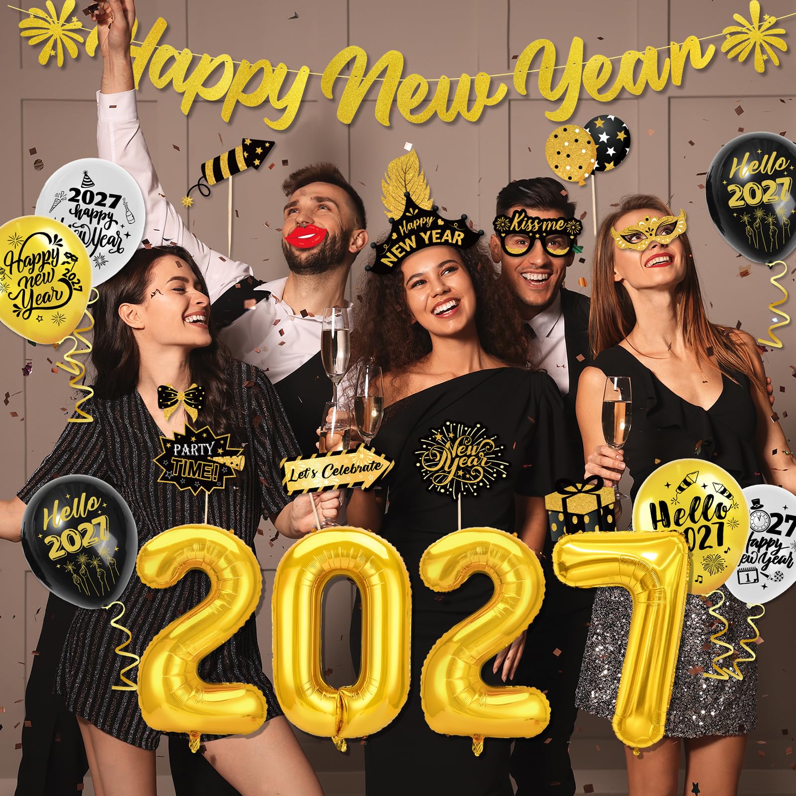 howaf-silvester-deko-2027-set-schwarz-gold-mit-ballons image 4