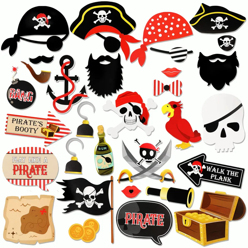howaf-photo-booth-props-piraten-fotobox-30-teile-holzstab image 1