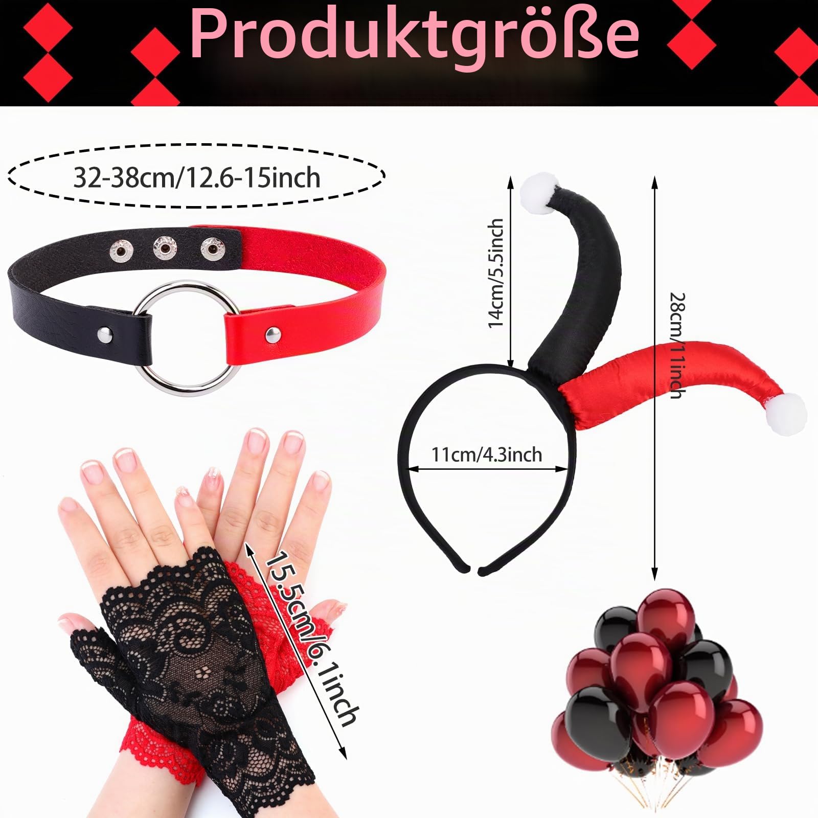 howaf-clown-kost-m-damen-set-schwarz-rot-5-teilig image 2