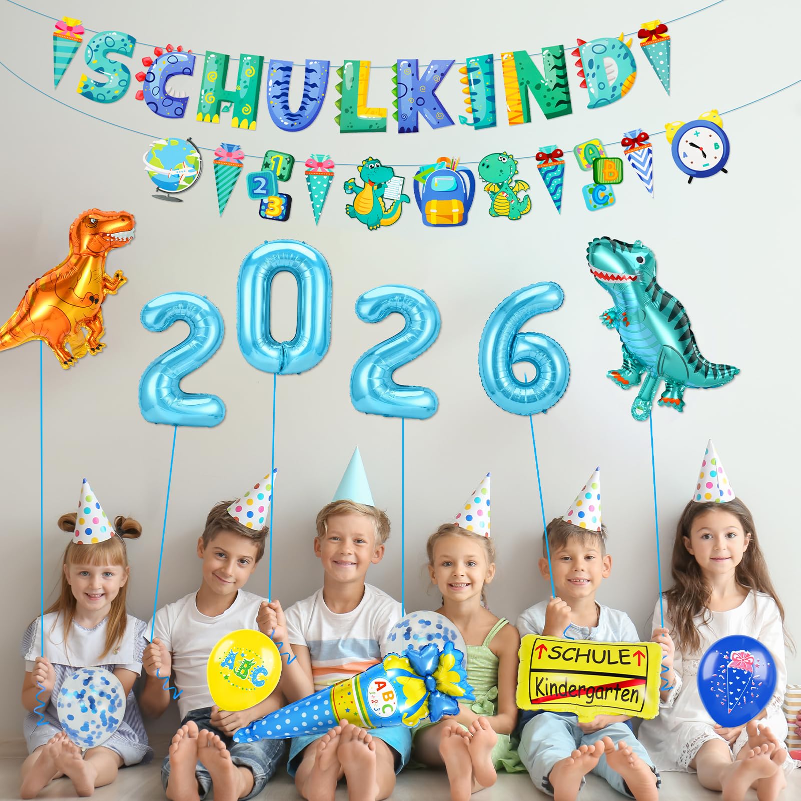 howaf-dino-einschulung-luftballons-blau-schulkind-banner-set image 5
